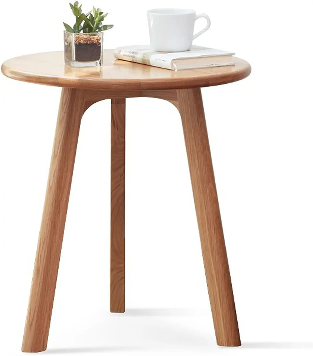 Round End Side Table with 3 Legs, 100% Natural Solid Wood Side Table for Living Room, Small End Table for Bedroom Office