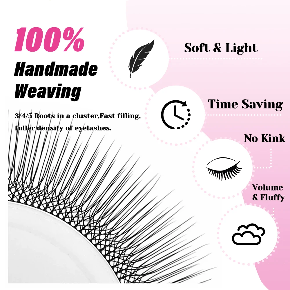 MASSCAKU Different Lengths Camellia 4D W Shaped Eyelash Extension 8-15mm Mix W Style Lashes Premium Mink Easy Fan Eyelashes