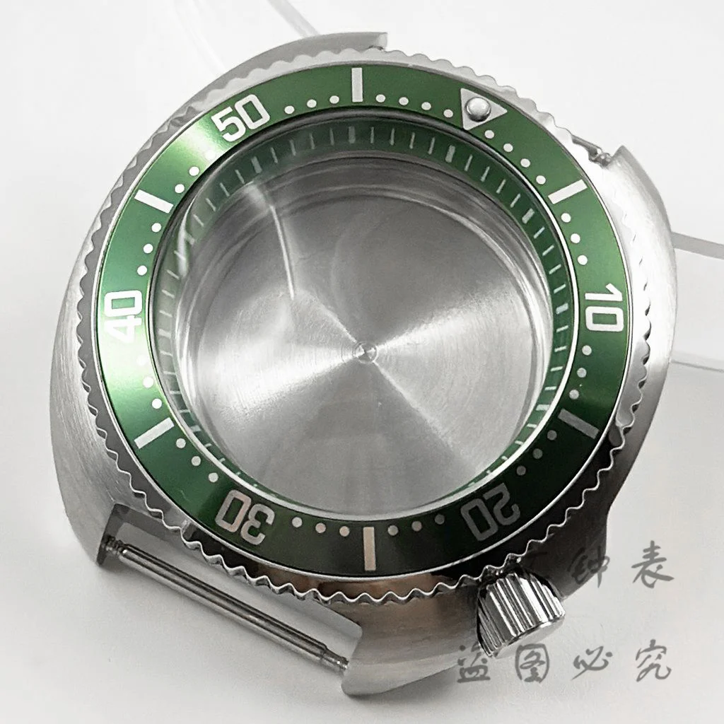 

44MM Silver Watch Case Green Ring Stainless Steel Watch Case Fit NH35 NH36 NH34 NH38 NH39 NH70 NH72 Movement