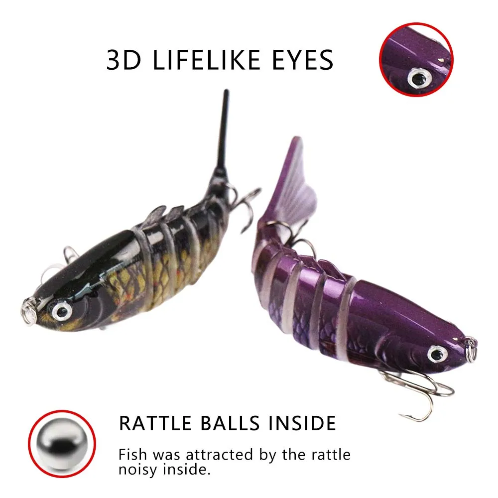 JSFUN3 ピース/ボックス釣りワブラーリアルな 7 セグメントスイムベイトクランクベイトハードベイトスロー 10 センチメートル/15 グラム Isca 人工ルアー釣具