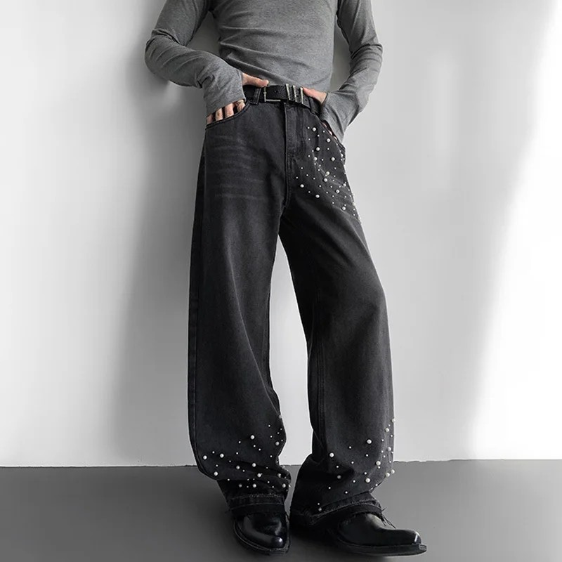 LUZHEN mode personnalisé perle Patchwork conception jean décontracté 2025 nouveau haute rue Original droit hommes Denim pantalon JY3706
