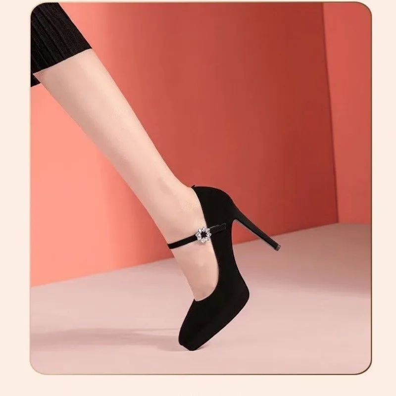 

Temperament pointy high heel shoes 2025 spring and summer new fine heel shallow mouth all match black frosted work shoes