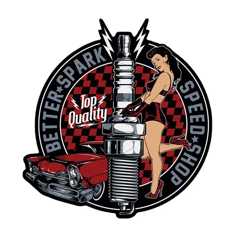 OFK Croix De Fer Malte PIN UP GIRL Biker BOBBER Sticker Funny Decal Vinyl Graphic Window Trunk Car Stickers 13cm x 12.6cm
