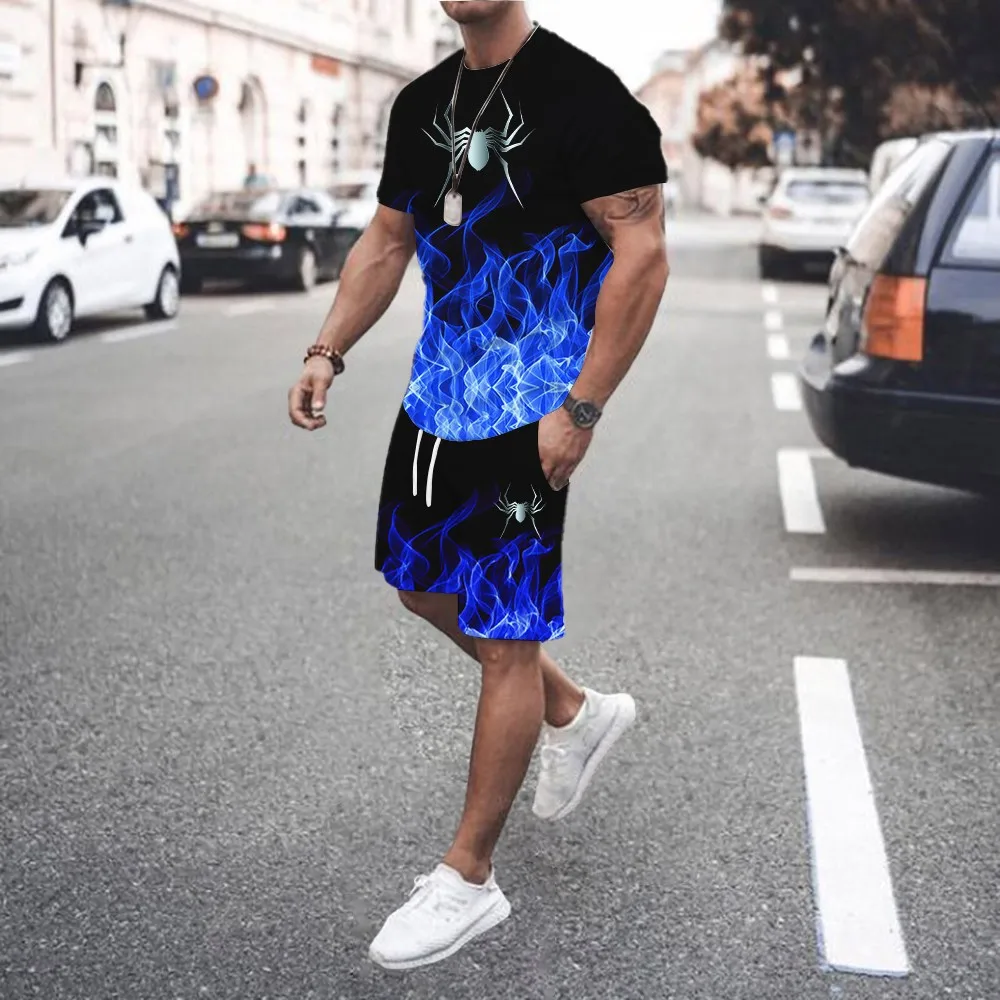 Men 2Pcs Sets Summer 3D Print Casual Gradient Suit Shirt  Shorts Streetwear Shirt Holiday Two Piece Suit