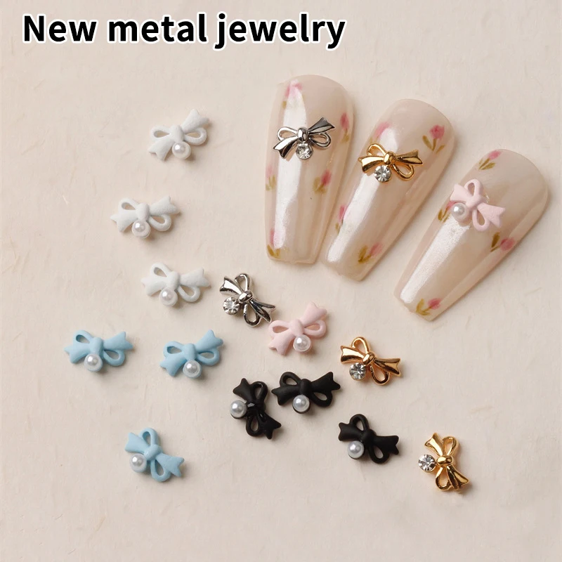 20 pezzi decorazione fai da te squisita decorazione per unghie strass accessori fascino per unghie mini ciondoli per unghie fiocco artistico in lega con perle