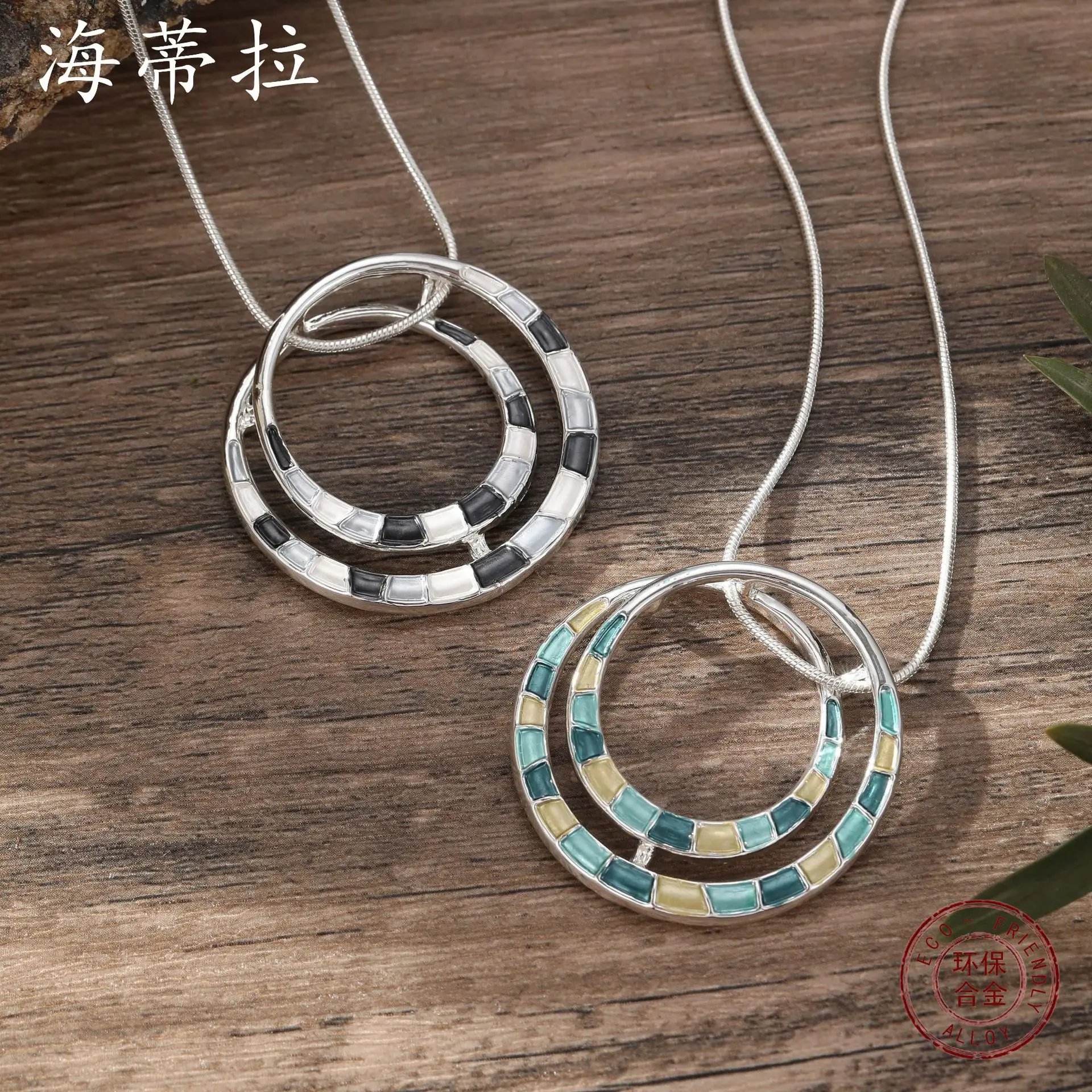 new color painting oil geometric hollow ring pendant, simple personality women's high-end ring necklace