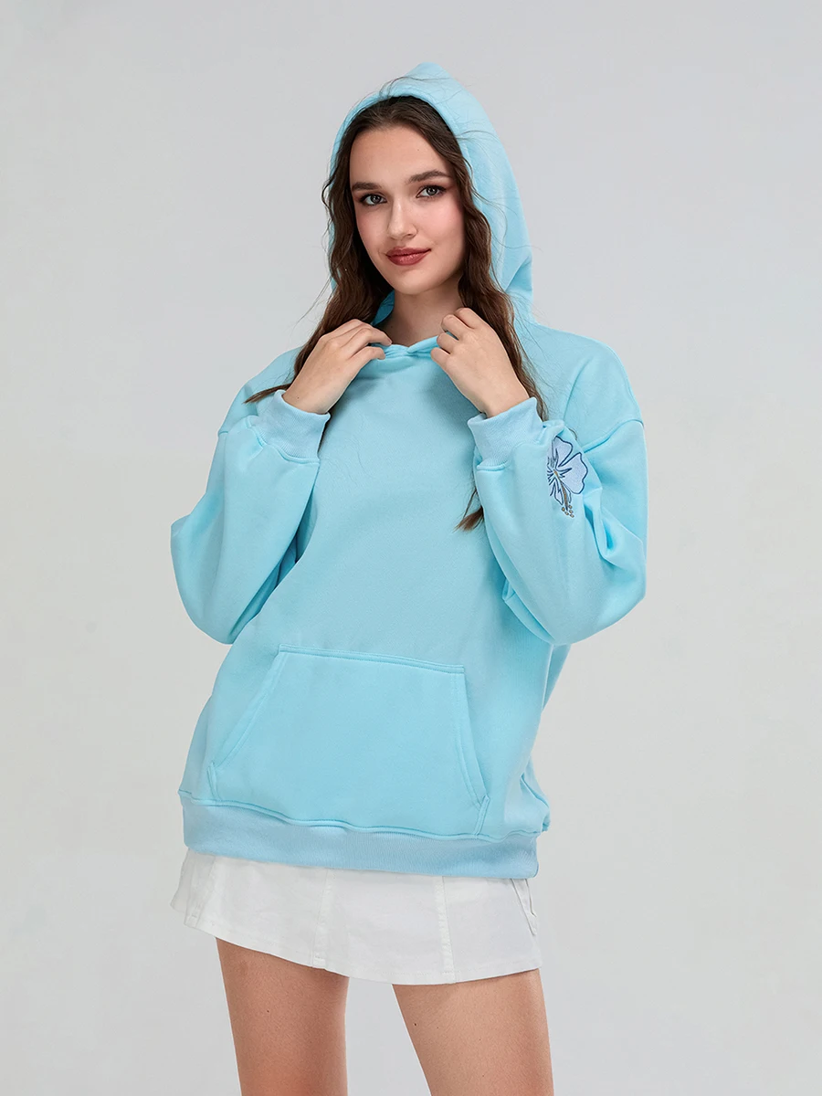 Women s Loose Hoodies Letter Embroidered Hooded Long Sleeve Sweatshirts Pullovers Fall Winter Casual Tops