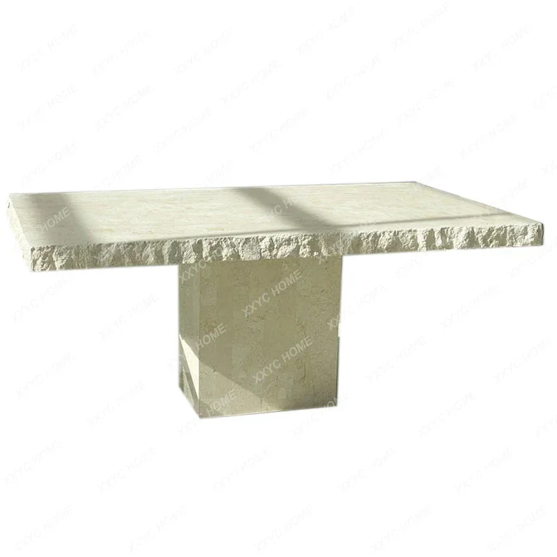 Cave Stone Dining Table Quiet Style Natural Rough Surface High-End Design Table Broken Marble Stone Plate Dining Table