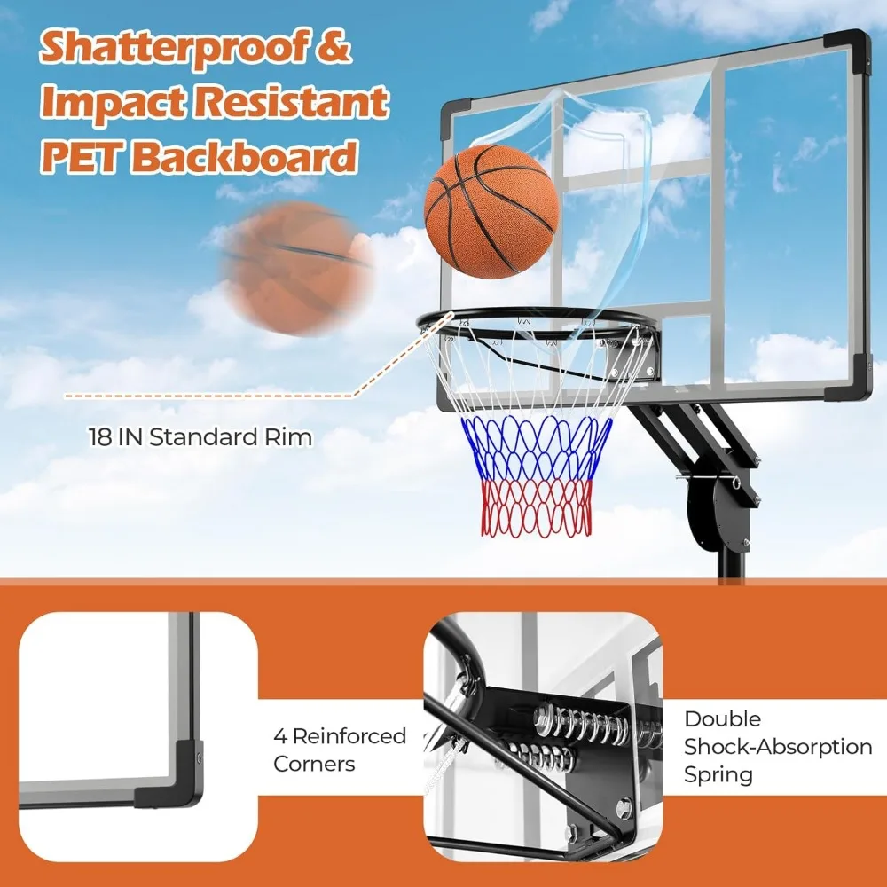 調節可能な屋外バスケットボールフープ 4.9～10フィート、耐衝撃性バックボード、充填可能なベース、強化された安定性を備えています。