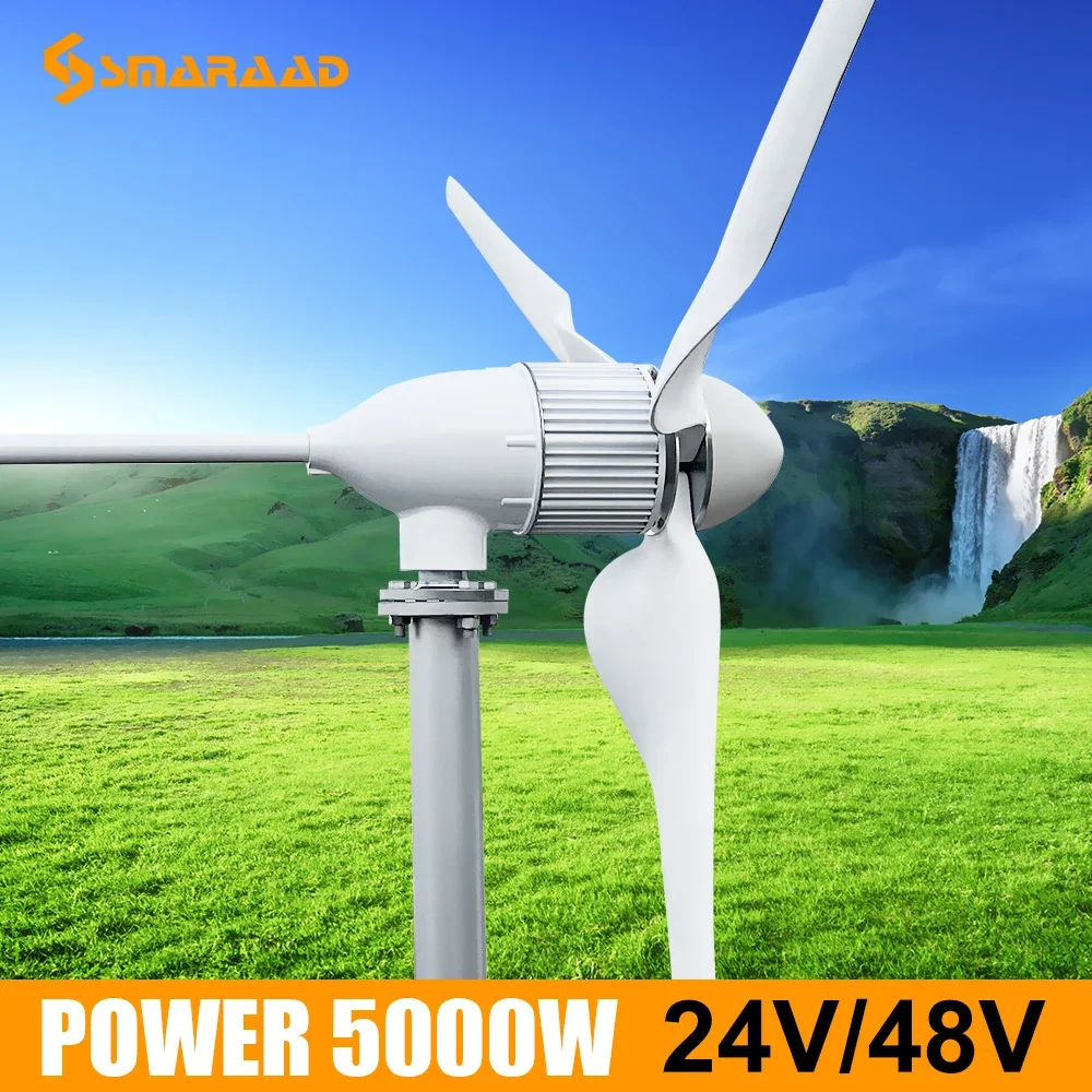 EU Warehouse 5000W Wind Turbine 24V 48V Free Energy Power Windmill Hybrid MPPT Controller Off Grid Inverter Outdoor UseLow Noise