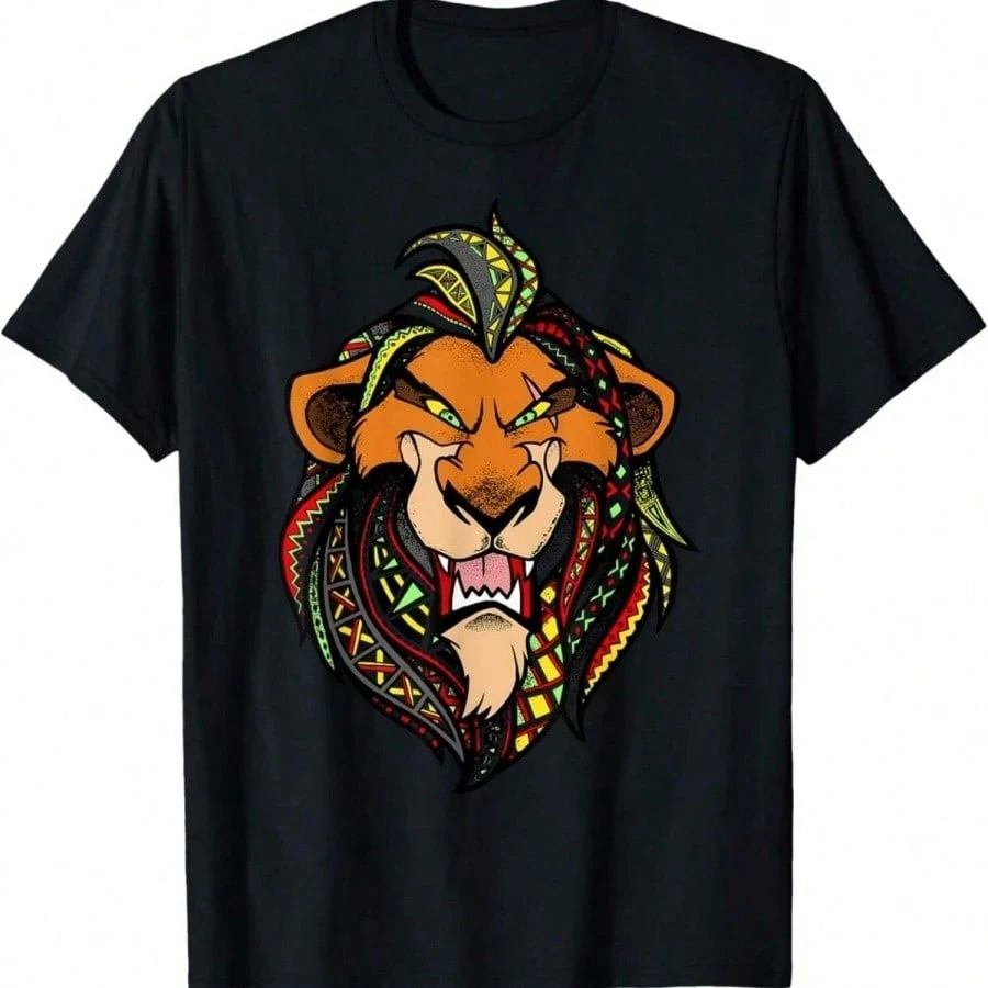 Nueva camiseta con patrón de cicatriz del Rey León de Disney, camisetas de algodón para hombres y mujeres, ropa informal de verano Unisex para parejas, ropa de calle de manga corta de gran tamaño