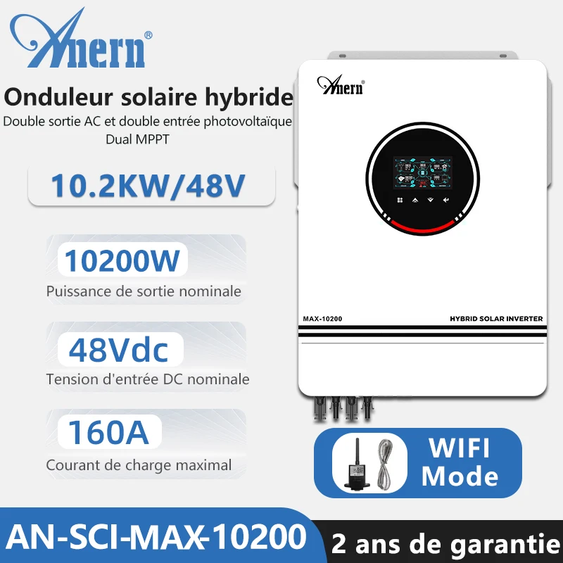 Onduleur solaire hybride double MPPT, 10,2 kw, 8200W, 10200W, hors réseau, 160a, 230V, onde sinusoïdale Pure, DC 48V, pour chargeur de batterie