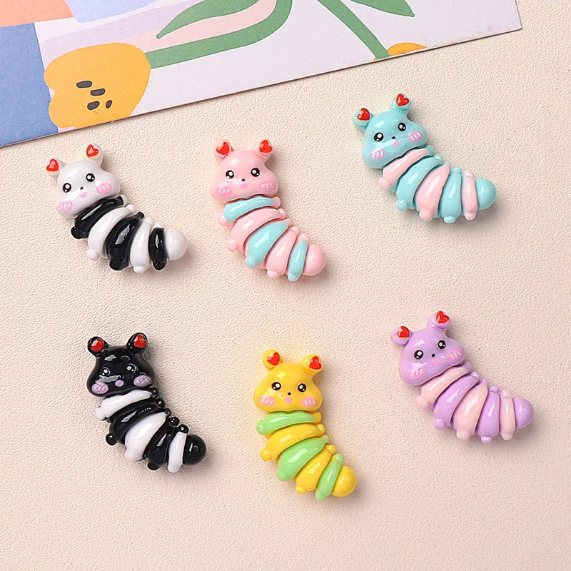 10 Pcs New Resin Cute Cartoon animal Caterpillar Flat bottom Scrapbook Diy Jewelry hair clips Phone case Ornament Accessories