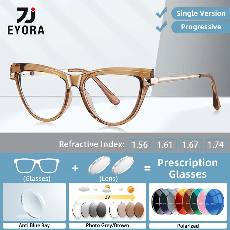 

EYORA Currents TR90 Cat Eye Women Reading Glasses Myopia Eyewear Hyperopia Anti Blue Light Progressive Photochromic Eyewear Lens