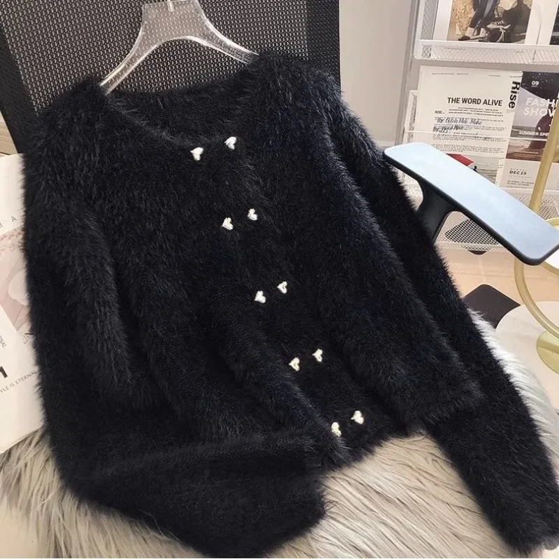 Cardigans Women Fluffy Cropped Sweaters Chic Double Breasted Retro European Style Ladies Fashion Street Aesthetic Autumn Winter