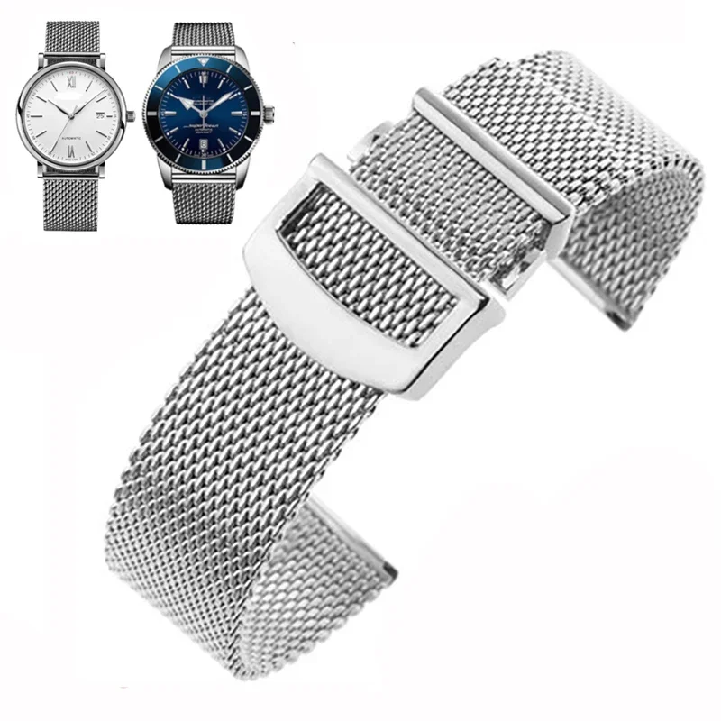 20mm 22mm Milanese Stainless Steel Mesh Watchband For Omega Seamaster 300 007 IWC PORTOFINO FAMILY Series Folding Clasp Strap