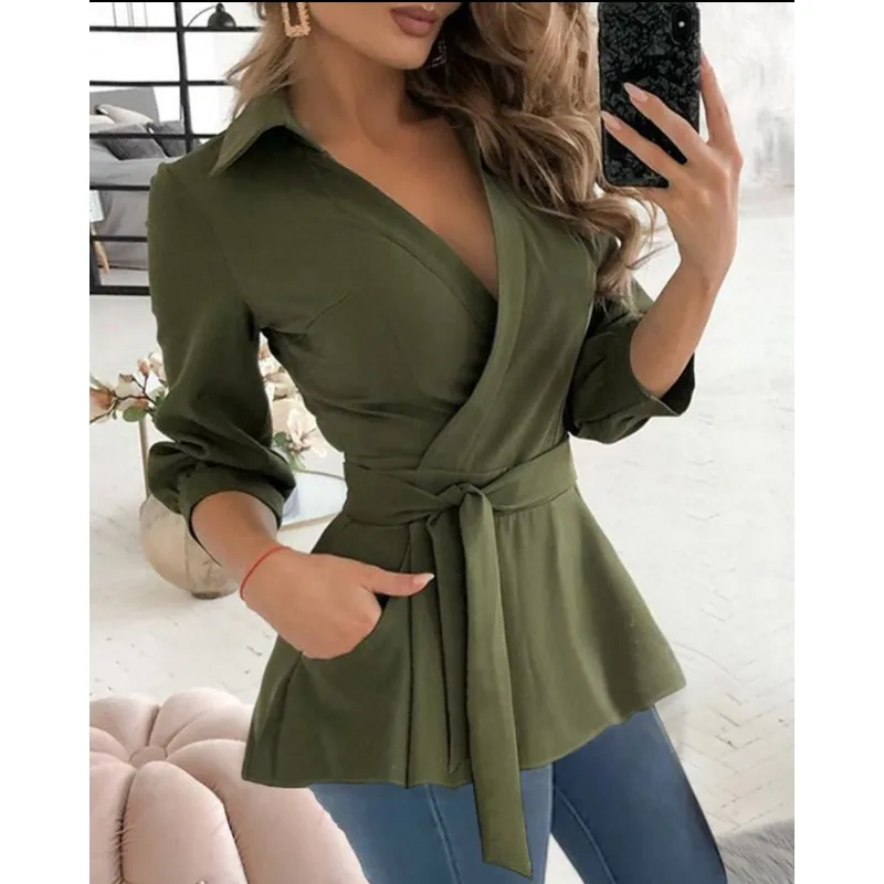 

Casual Long Sleeve V Neck High Waist Lace Up T-shirt Streetwear Elegant Corset Shirt Top for Women 2023 Y2K INS Clothes