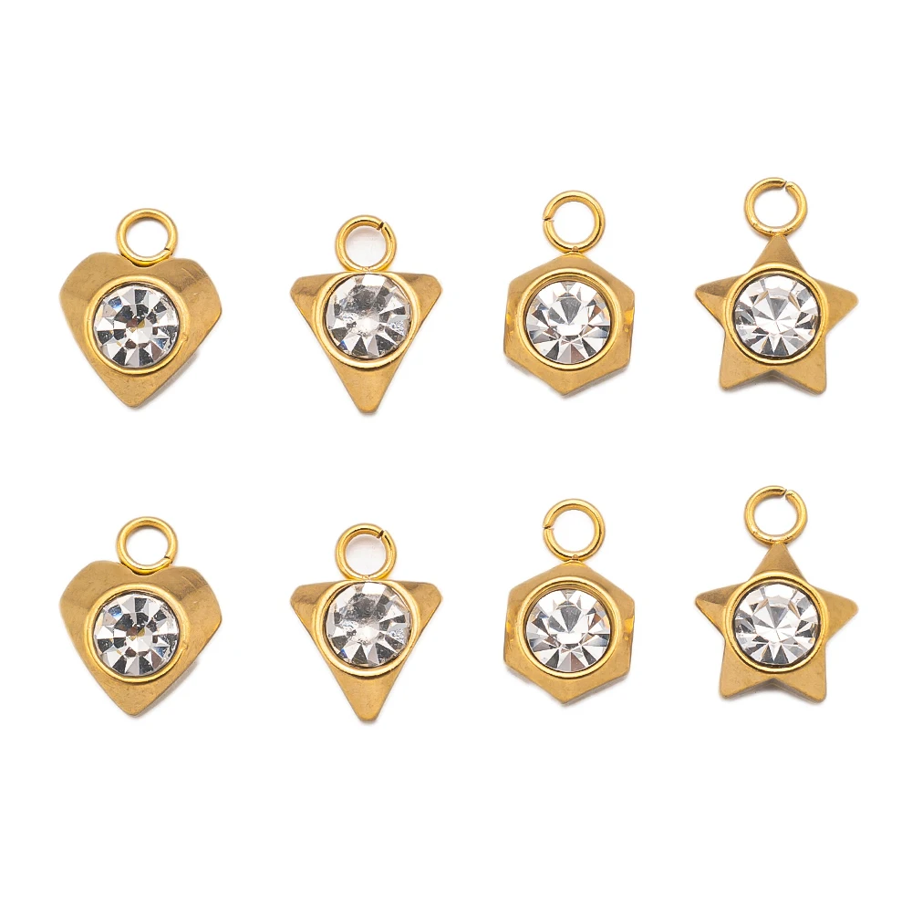 10Pcs Stainless Steel Gold Does Not Fade Zircon Star Love Hearts Charms Pendants DIY Necklace Bracelets Earring Jewelry Making