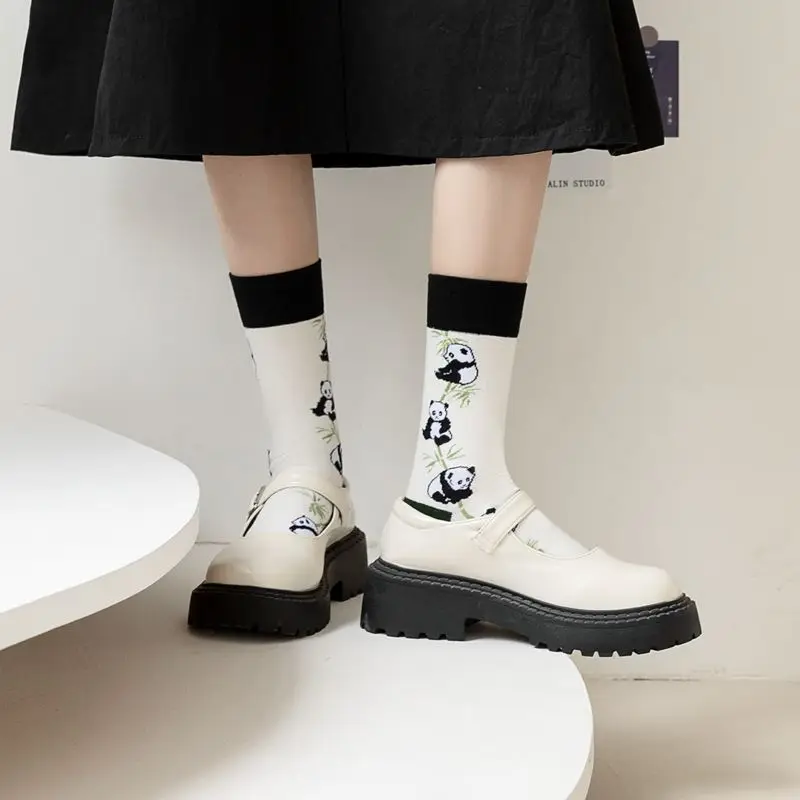 Cartoon Green Panda Cotton Socks Ins Trendy Girls Mid Tube Socks Fashion Funny Kawaii Skateboard Woman Socks New