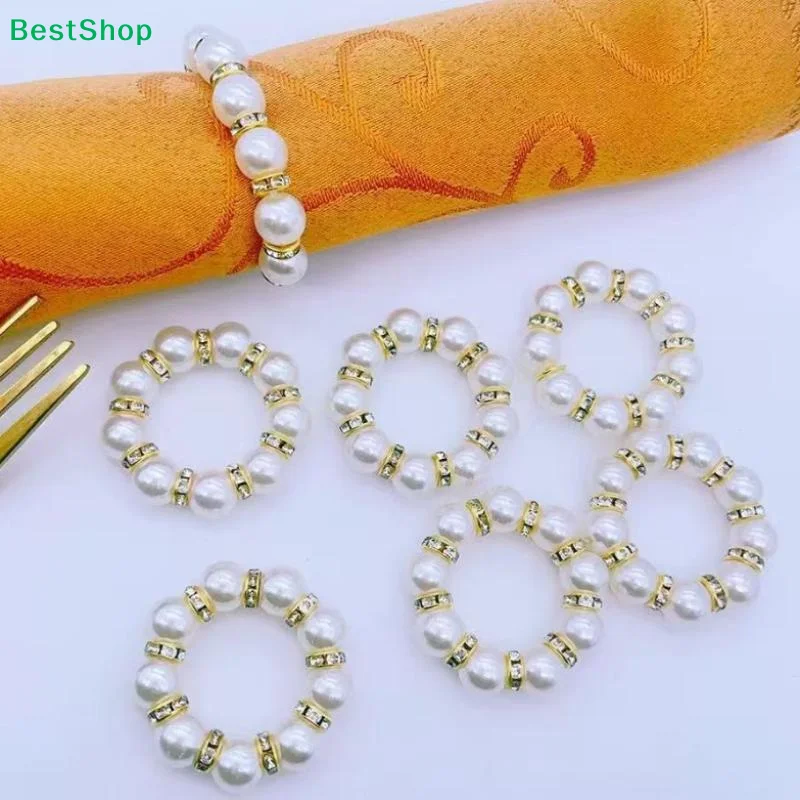 〔Q〕Luxury Beaded Texture Napkin Rings Gold Holder Pearl Ring Napkins Holder Elegant Elastic Napkin Ring Holder Dinner Banquet