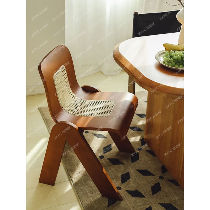 

Solid Wood Dining Table and Chair Retro Creative Woven Rattan Backrest Chair Mid-Ancient Restaurant Hotel Conference Chair