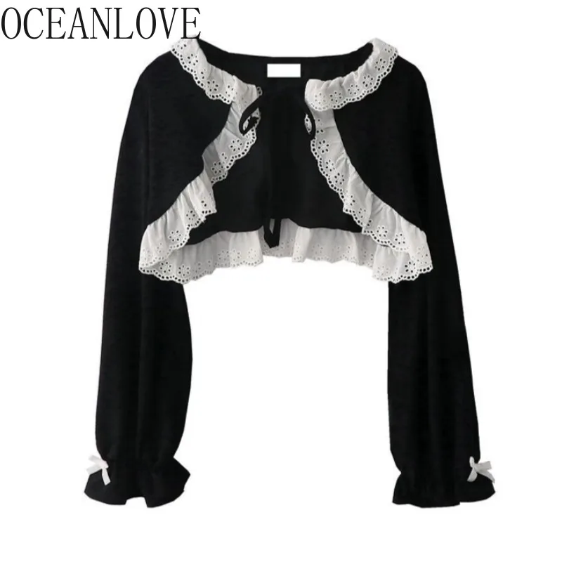 

OCEANLOVE короткие куртки с кружевными оборками для женщин, модные весенне-осенние куртки в японском стиле, милая верхняя одежда в стиле ретро в стиле Лолиты