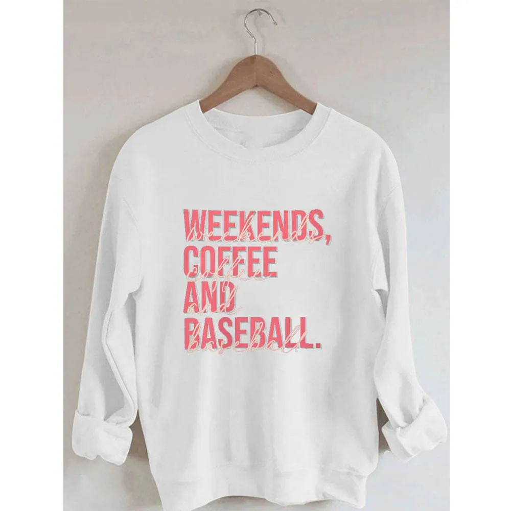 Rheaclots Women's Weekends Coffee And Baseball Print Casual Sweatshirt