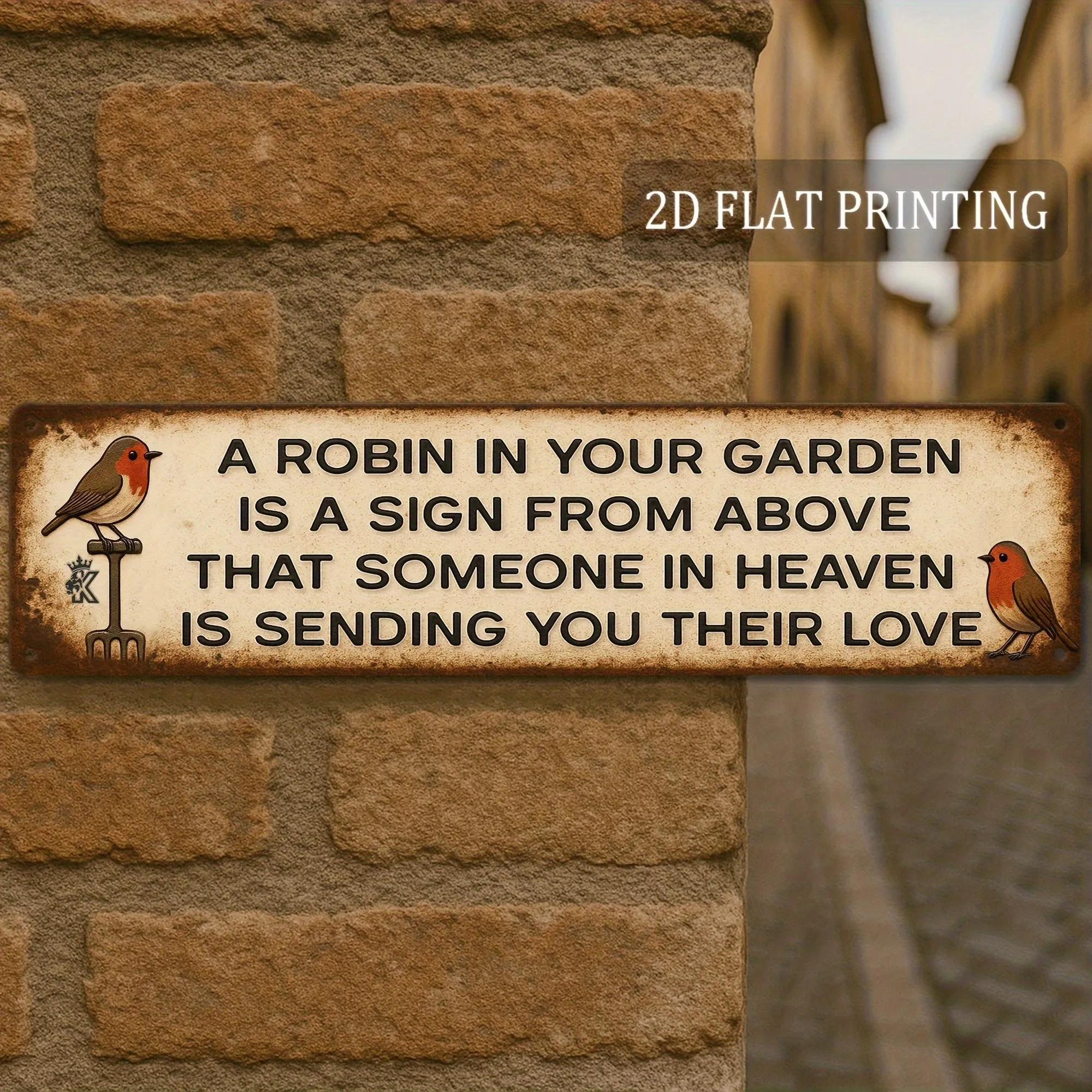 2D Flat Inspirational Robin Garden Sign, Red Bird Floral Design with Quote, Decor for Garden Fence Patio Outdoor Wall Art.