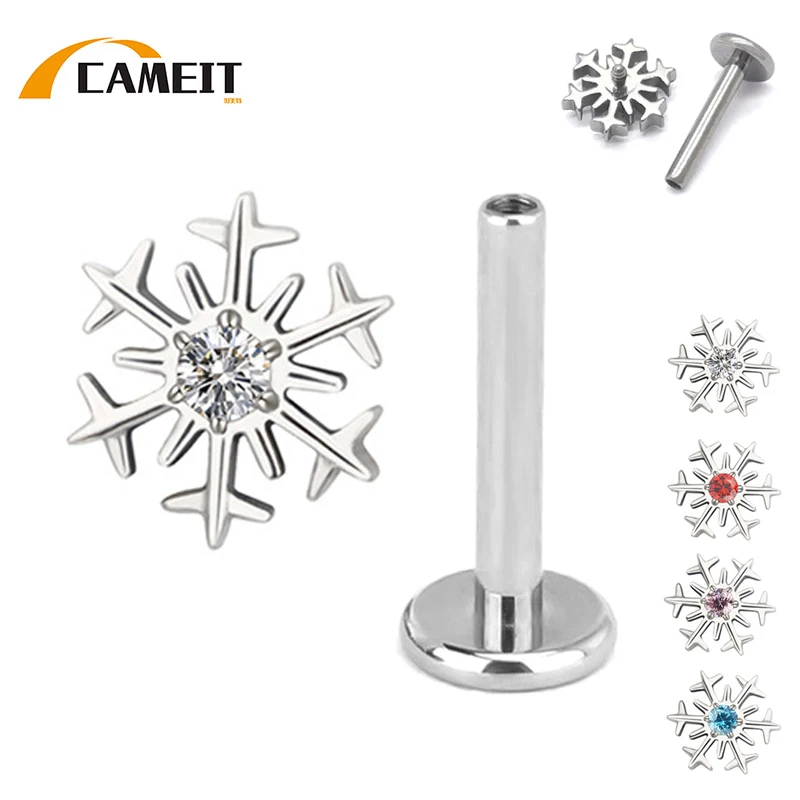 

ASTM F136 Titanium EAR PIERC Snowflake shape With CZ Top ear Studs Cartilage Tragus Earrings Lip Stud Helix Piercing Jewelry