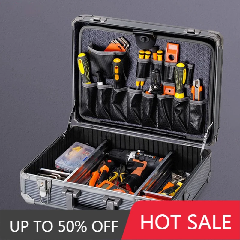 Multifunctional Tool Case Aluminum Alloy Household Hardware Tools Storage Box Portable Partition Repair Tool Organizer Suitcase