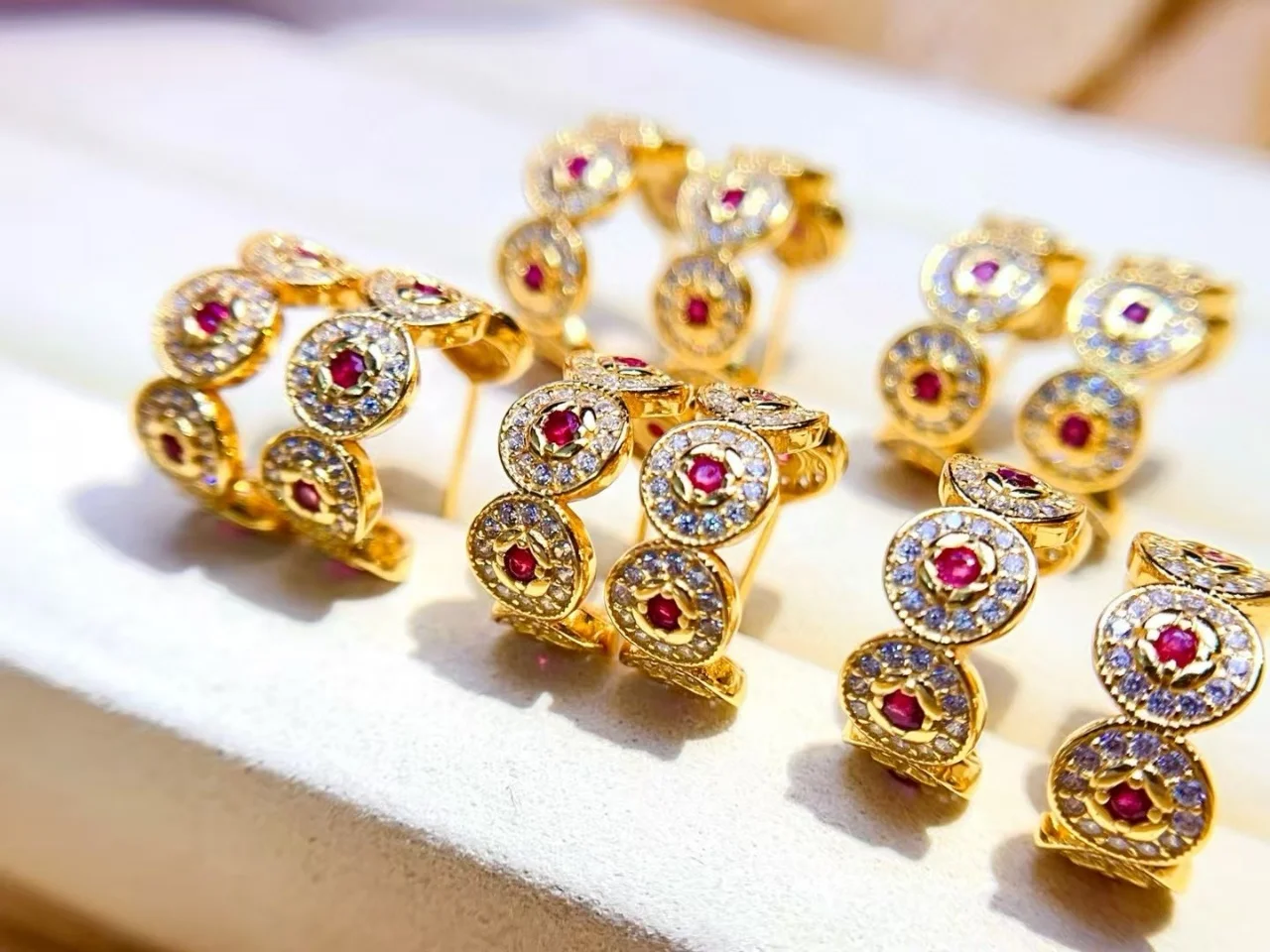Certificated High Fashion 925 Sterling Silver Natural Ruby Hoop Earring 5A Grade Zircon C Shape Ear Buckle Vintage Italy Jewelry