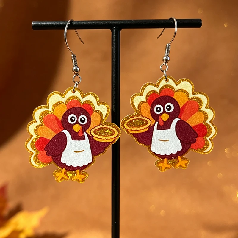 New Shiny Apron Turkey Pumpkin Pie Acrylic Earrings Thanksgiving Autumn Earrings Thanksgiving Party Decoration Gift