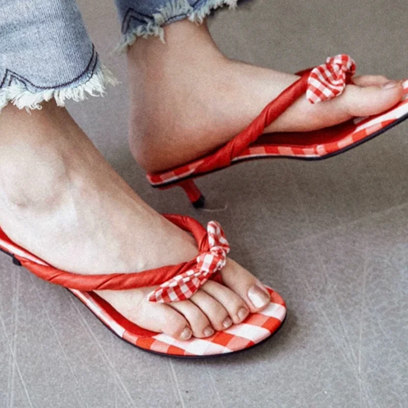 Butterfly-knot Womens Shoes Sewing Lines Kitten Heels Flip-flops Shallow Ladies Mixed Colors Zapatos De Mujer Stitching Femme