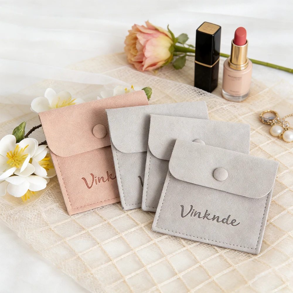 

50Pcs Custom Logo Blue Pink Microfiber Velvet Jewelry Small Gift Bags Rings Earrings Packaging Organizer Wedding Favor For Guest