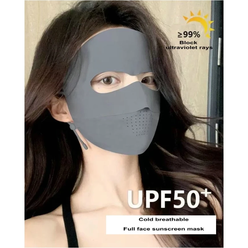 Sunscreen Mask Traceless Women 2023 New Detachable Facekini Ice Silk Anti-ultraviolet Summer Breathable Thin Cover Whole Face