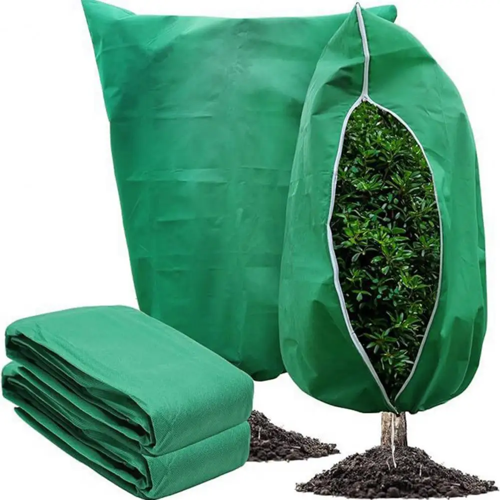 Plant Cold Cover Winter Frost Blanket with Adjustable Drawstring Zipper Freeze Bag for Garden Shrubs Trees