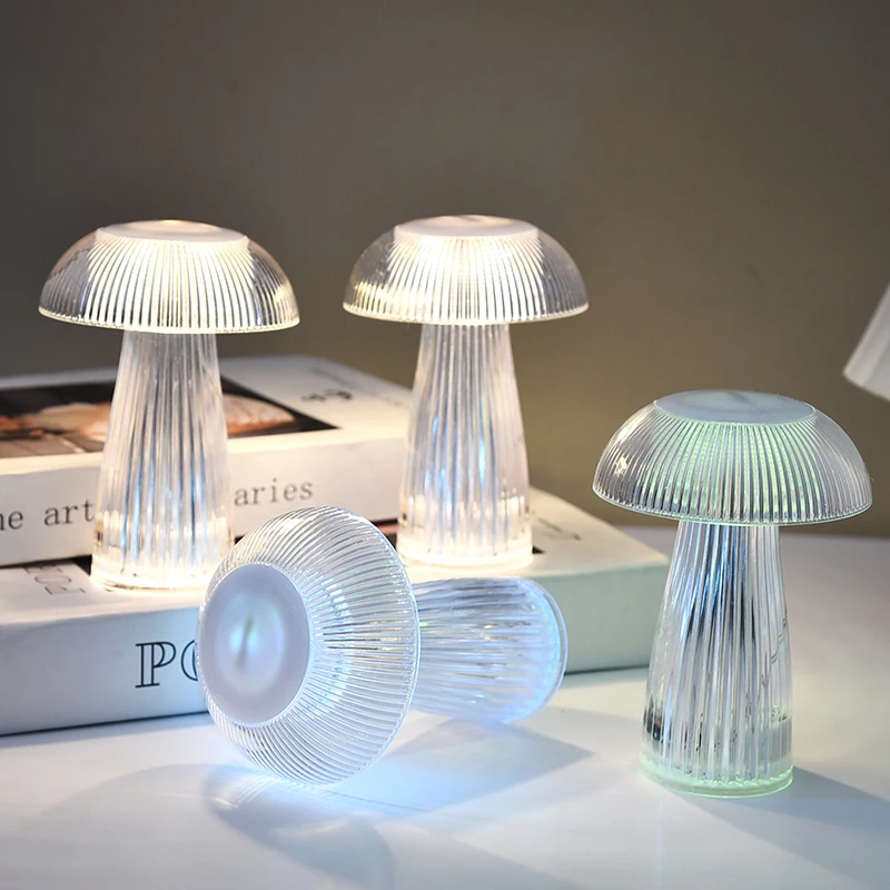 LED แมงกะพรุนโคมไฟกลางคืนปุ่มแบตเตอรี่เห็ดตารางโคมไฟห้องนั่งเล่นห้องนอนข้างเตียง Desktop Decor บรรยากาศ Night Light