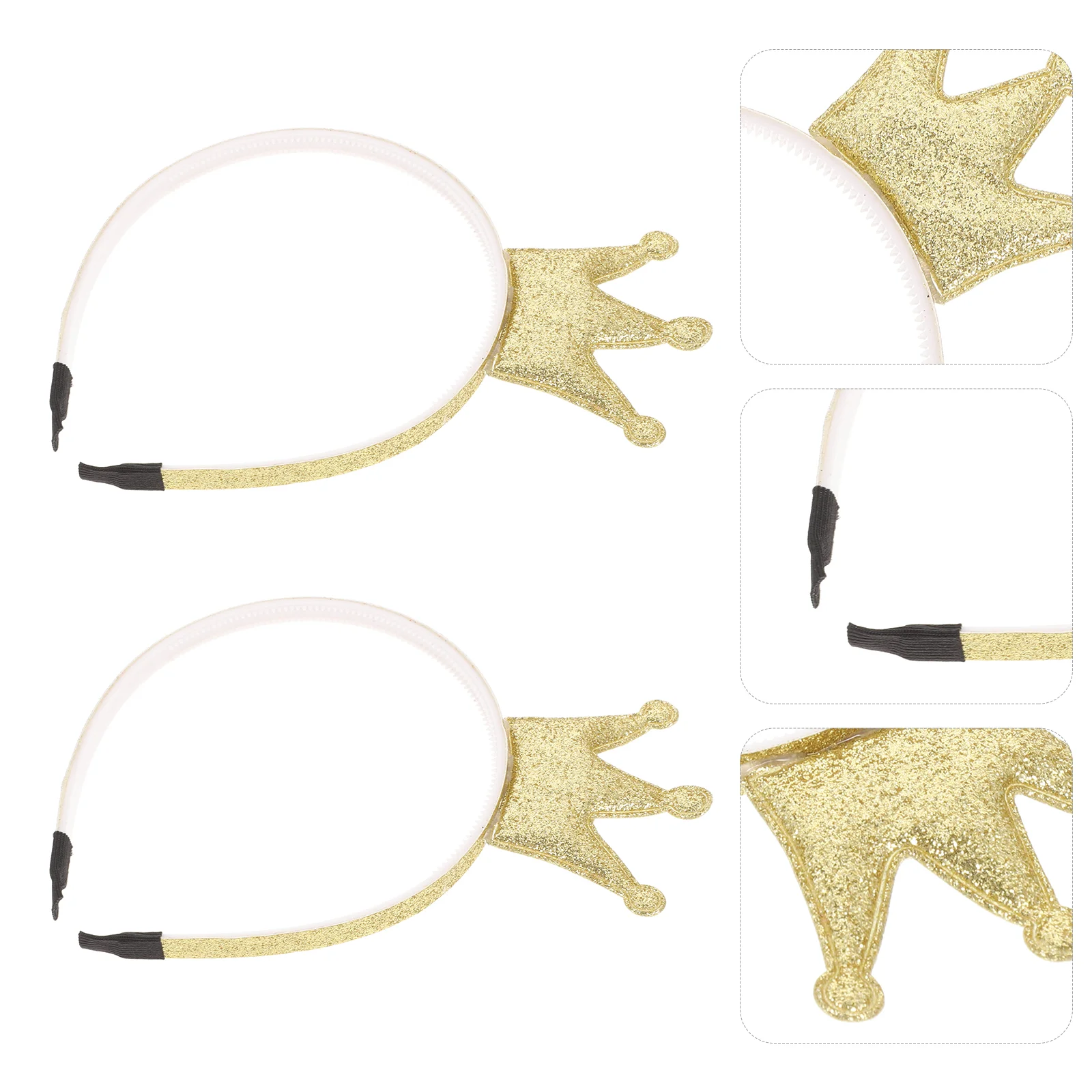 2 Pcs Crown Headband for Girls The Accessories Crowns Hoops Glitter Gold Powder Cloth Kids Decors Sparkling Child