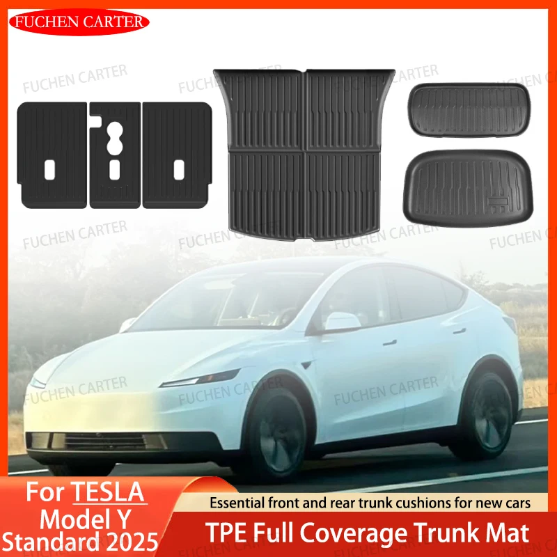 

Коврик для багажника и салона Tesla Model Y Standard 2025, полный комплект из ТПЭ, водонепроницаемый, грязеотталкивающий, для защиты сидений и спинок