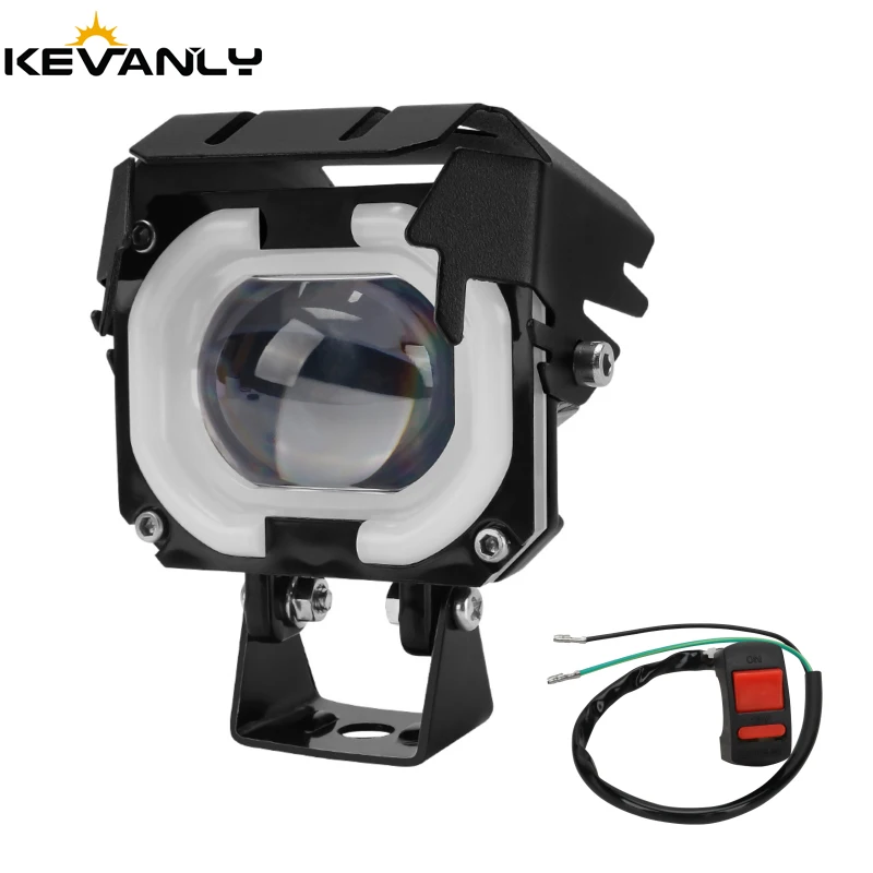 

Motorcycle Led Spotlight With Angel Eye Aperture Dual Color High/Low Beam Moto Headlamp Electric Scooter Driving Running Lamp