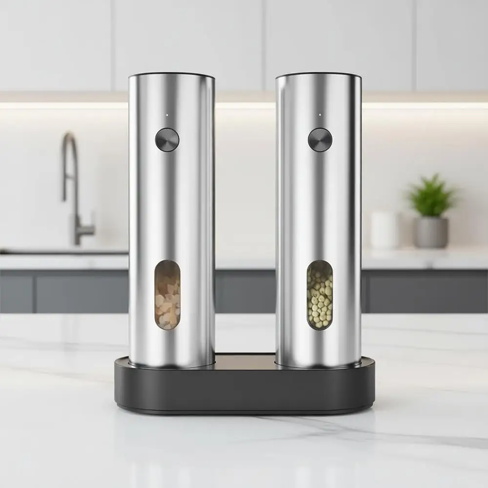 

Electric Salt and Pepper Grinder Set with Charging Base, Upgraded Large Capacity, Automatic LED Light & 6-Level Adjustable Coars