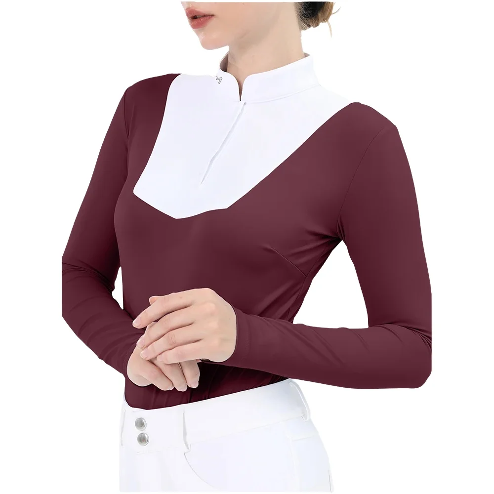 M LOGO Horse Riding Base Layer T-Shirts Women Equestrian Long Sleeve Top Ladies Breathable Competition Show Zipper Sports Blouse
