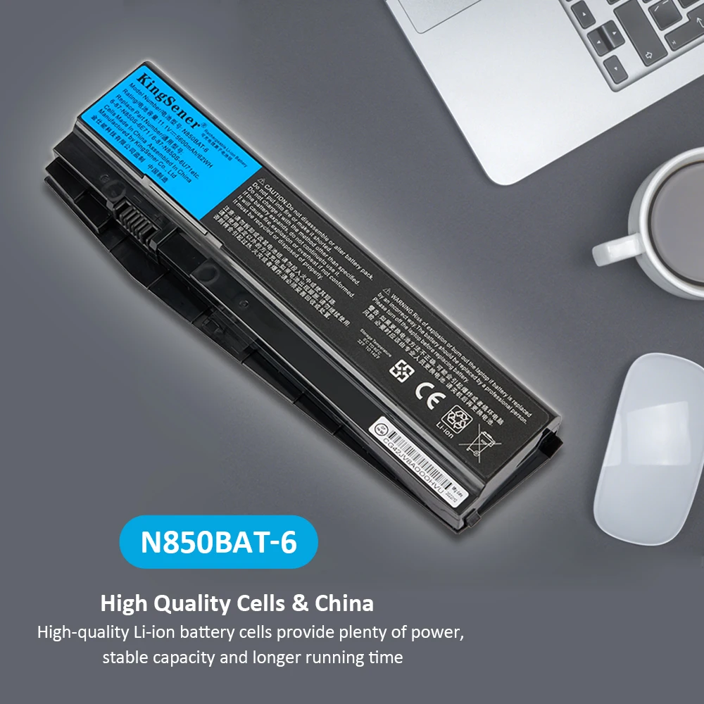 KingSener N850BAT-6 Laptop Battery For Clevo N850 N850HC N850HJ N870HC N870HJ1 N870HK1 N850HJ1 N850HK1 N850HN 11.1V 62WH 5600mAh