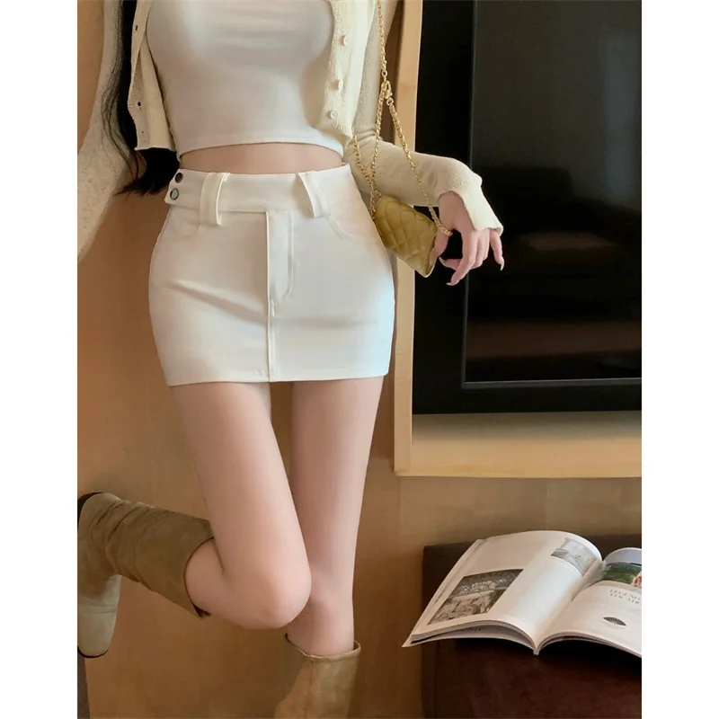 

High Waist A-Line Skirt Women's Faion Autumn 2024 Slimming Versatile Ele ort Skirt Trendy Sweet Sle Pure Color