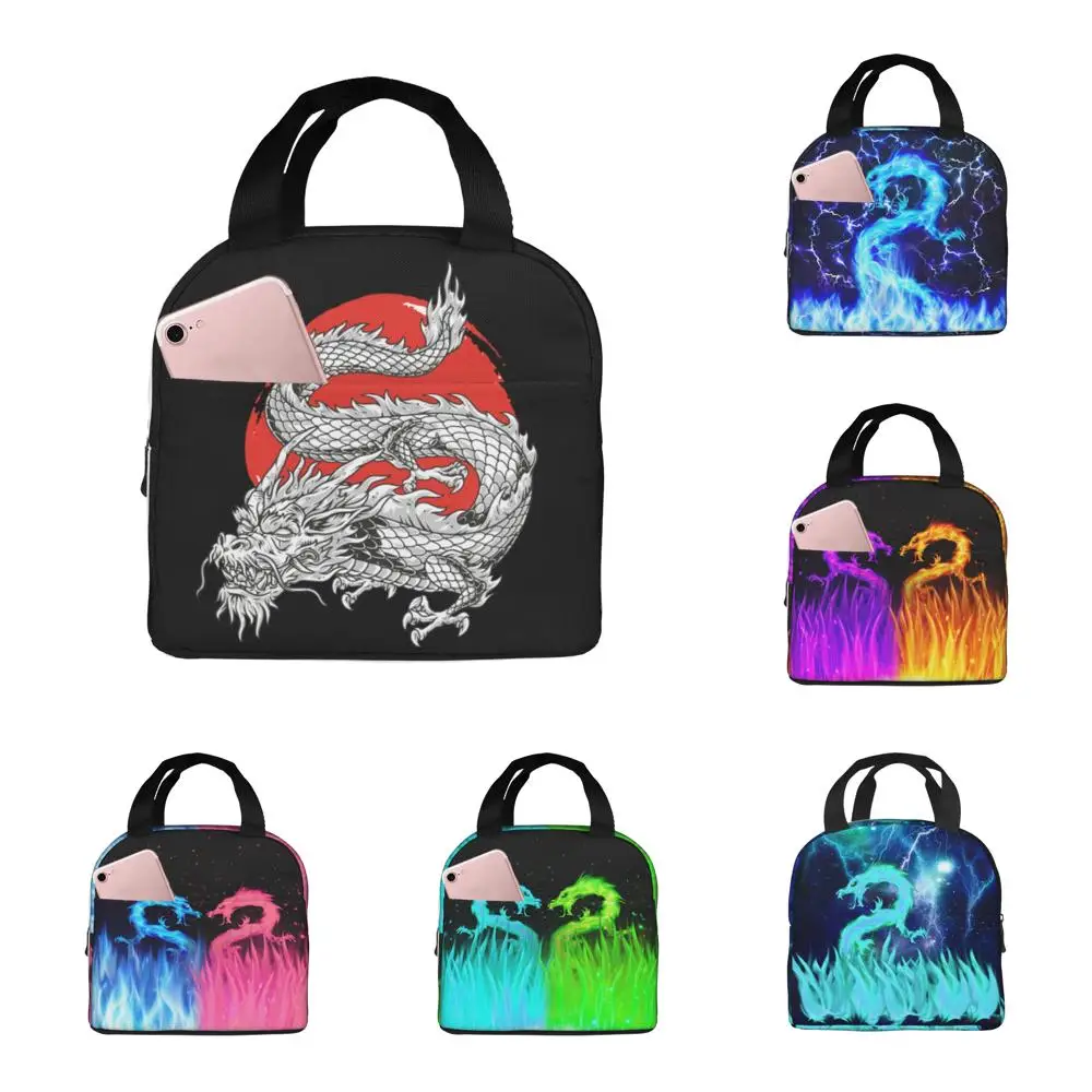 Dragon Red Moon Pattern Lunch Bag, Unisex Reusable Insulated Lunch Tote Box, Thermal Cooler Sack Food Handbags Case High Capacit