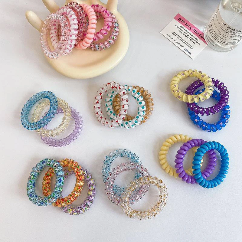 6PCS Candy Color Hair Rope Summer Telephone Wire Elastic Hair Band Spiral Cord Rubber Hair Tie Stretch Headband Girl Headwear