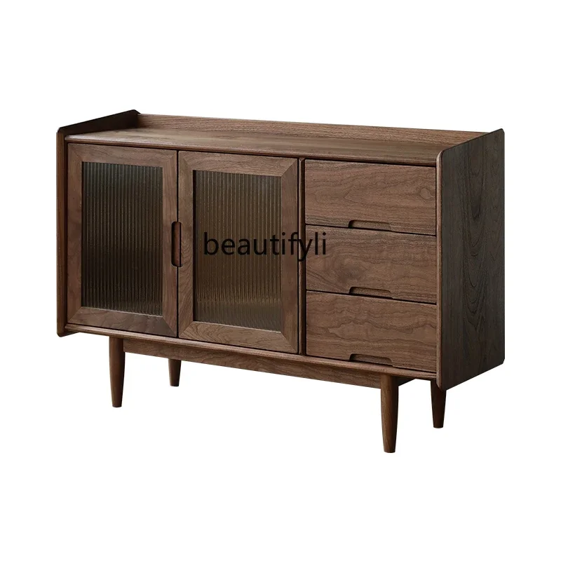 

Black Walnut Sideboard Cabinet Solid Wood Home Wall Nordic Oak Locker Chest of Drawers Storage