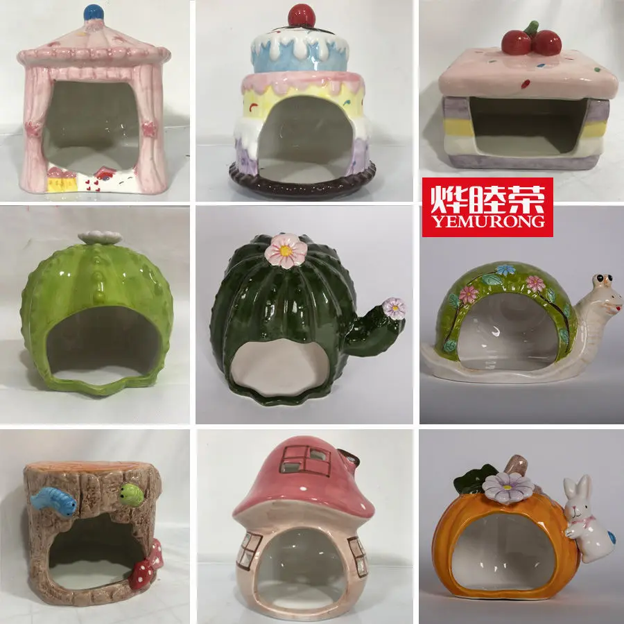 

Small pet universal ceramic nest hamster hedgehog with cover to bottom small fish shelter