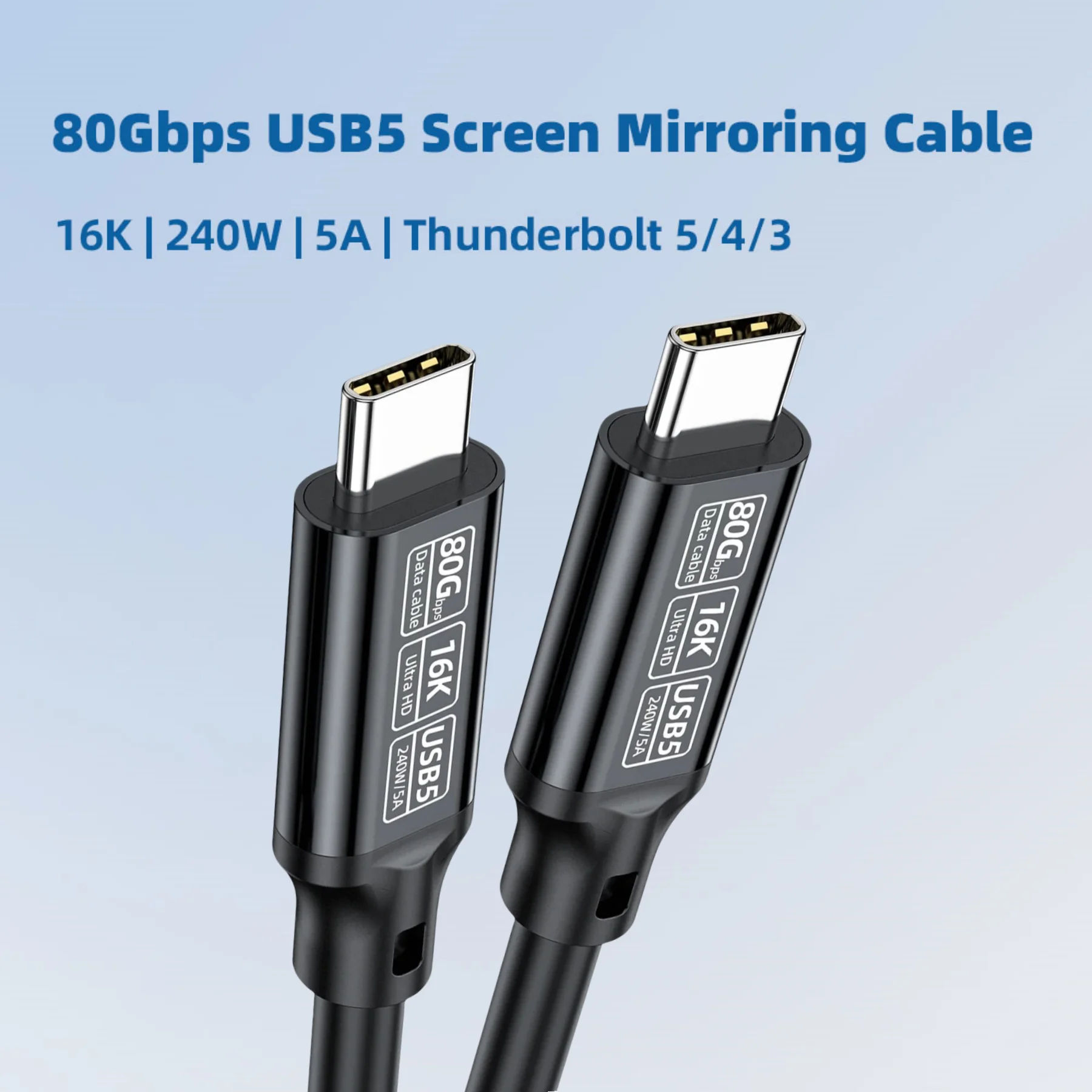 USB5 Cable 80Gbps Compatible with Thunderbolt 5 & USB4 High-Speed Type-C To Type-C Cable 16K Screen Mirroring Support 240W 5A