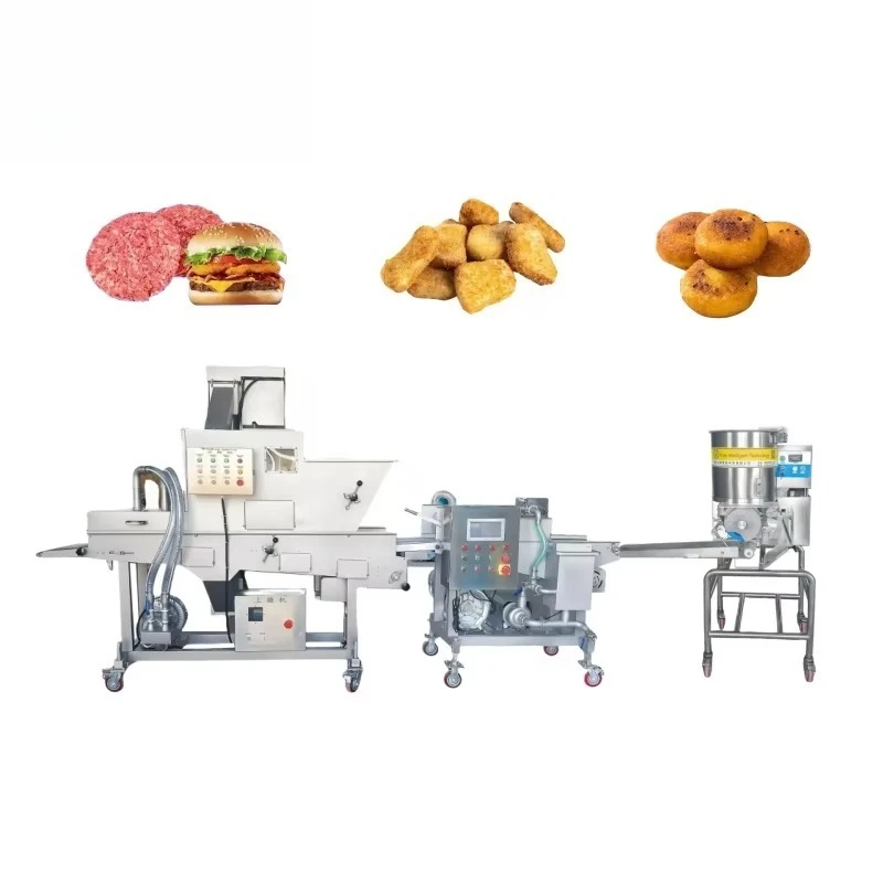 High Output Chicken Nugget Hamburger Cutlet Press Molding Maker Burger Meat Pattie Breading Battering Coating Processing Line